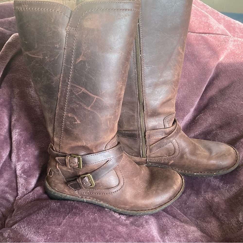 Ugs Brown Leather Fur Lined Boots